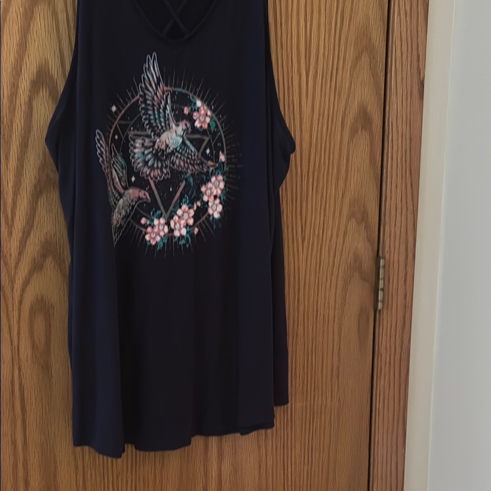 Torrid Navy and Pink Graphic Muscle Tee
